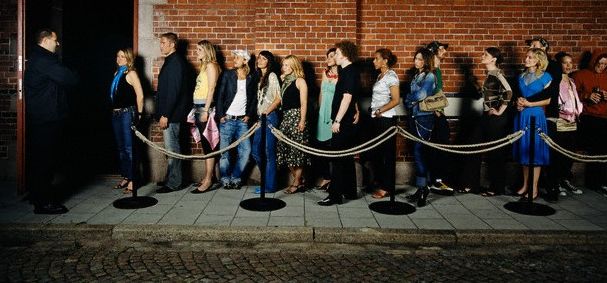 queueing outside a club